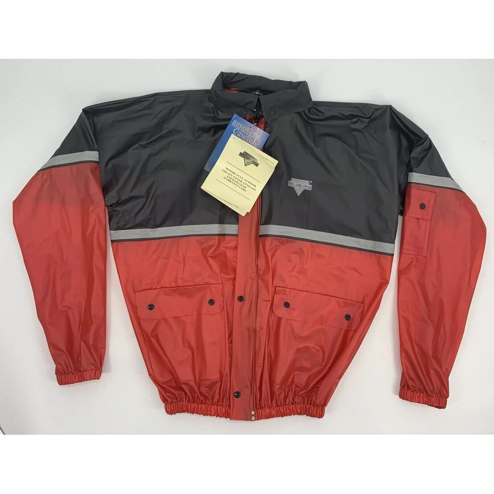 Mens Nelson Rigg CA-250 Zip Up Hooded Rain Jacket Red Black Small Waterproof NWT